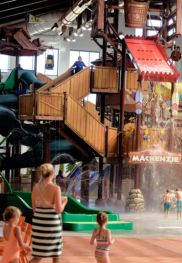 Great Wolf Lodge water park with family in foreground